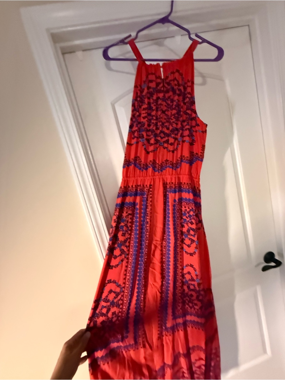 Old Navy Red Maxi Dress with Purple Pattern